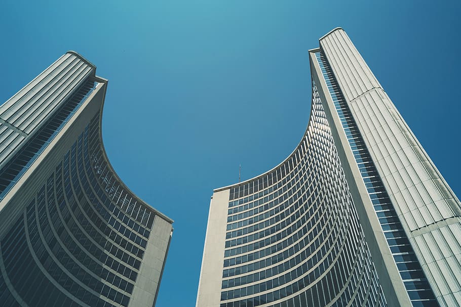 low angle photo of high-rise building, photography, two, grey HD wallpaper