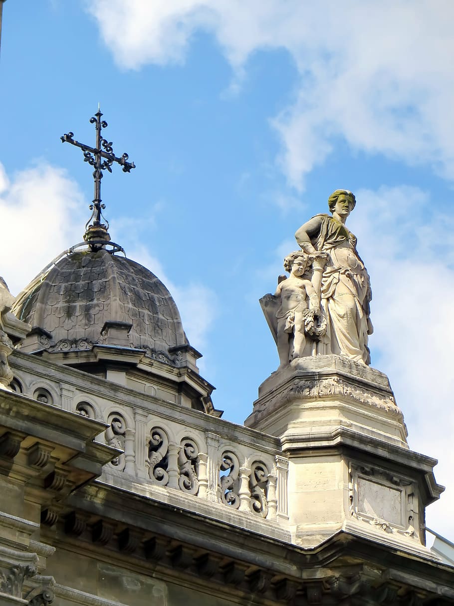 paris, trinity, church, statue, cardinal virtue, dome, facade HD wallpaper