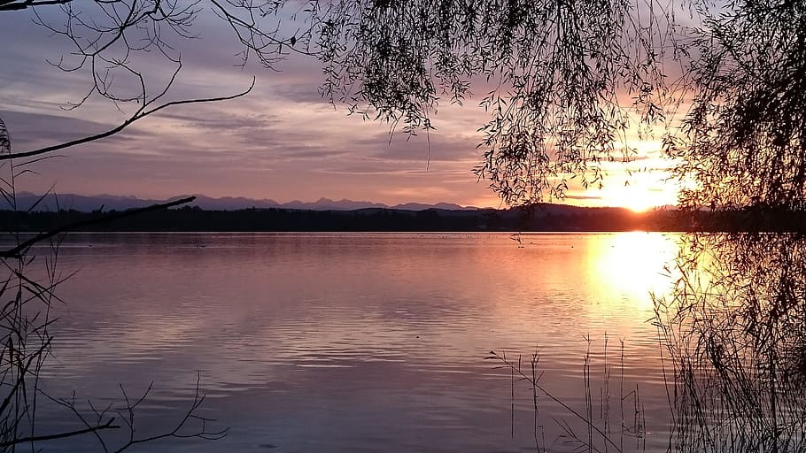 reflection, dawn, sunset, nature, water, starnberg, beauty in nature HD wallpaper