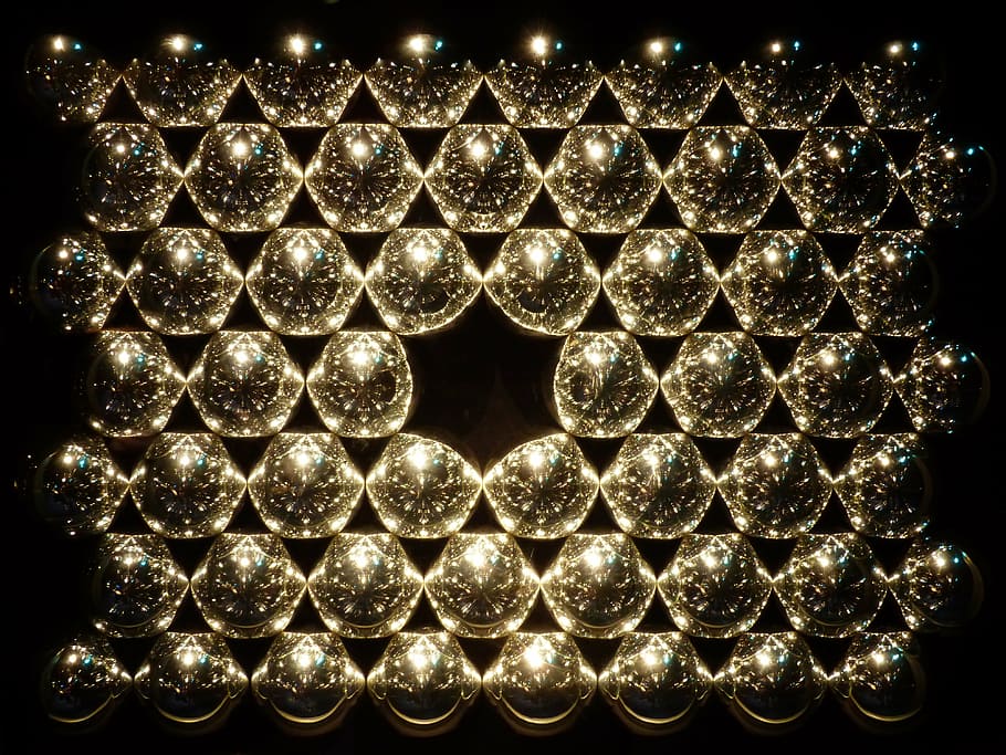 white lights, balls, metal, refraction, reflection, mirroring HD wallpaper