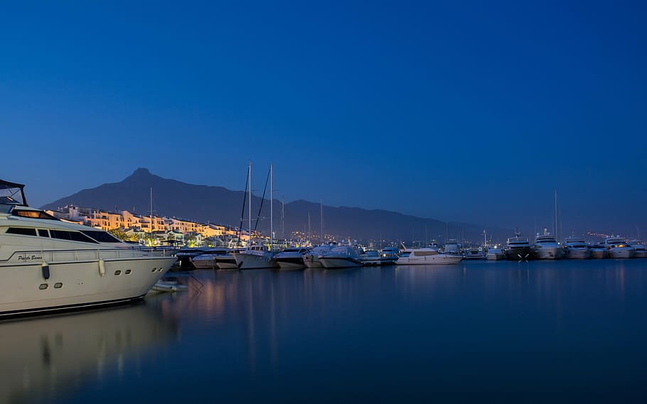 panoramic photograph of lot of yacht, yachts, port, marbella, HD wallpaper