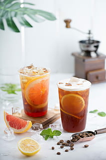 a drink for summer, two lemon iced tea, refreshing, brew, coffee HD wallpaper