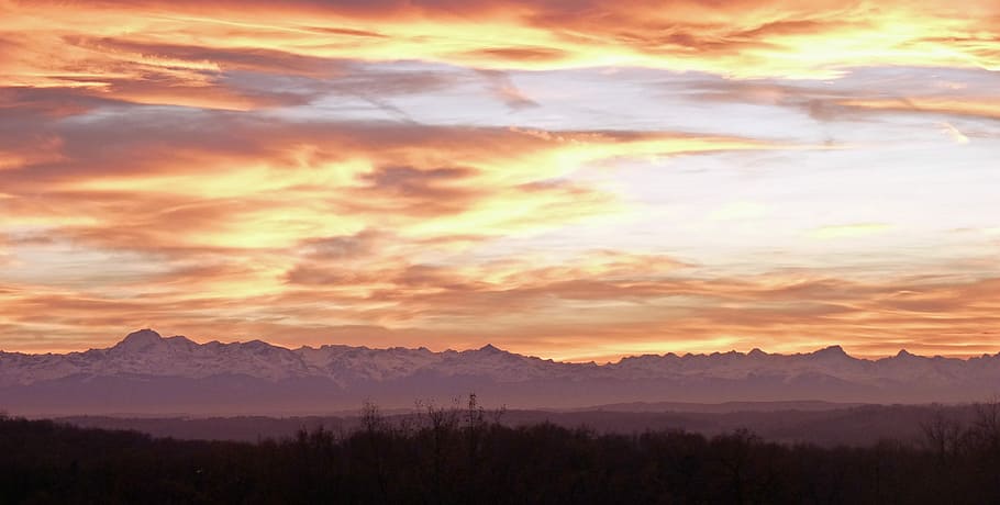 Sunset, Twilight, Clouds, Nature, evening, sky, pyrénées HD wallpaper