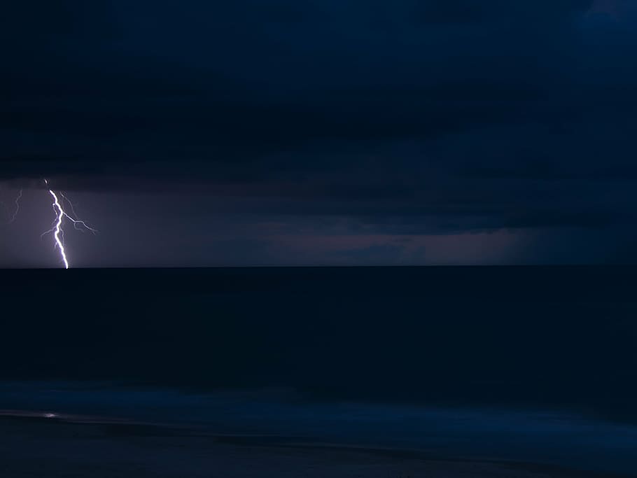 lightning, storm, ocean, clouds, rain, sea, thunder, strike, HD wallpaper