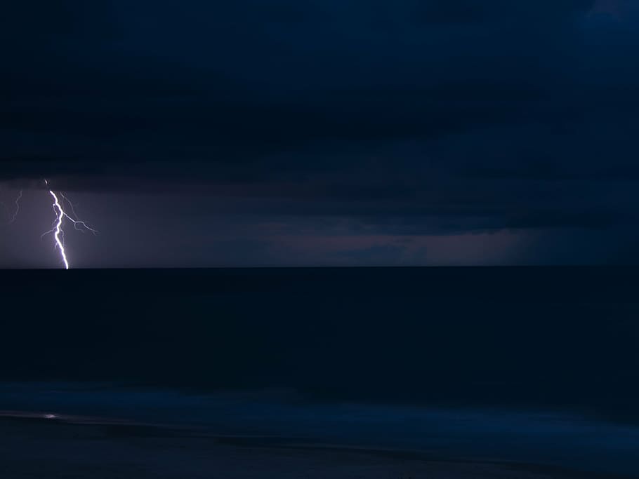 lightning, storm, ocean, clouds, rain, sea, thunder, strike HD wallpaper