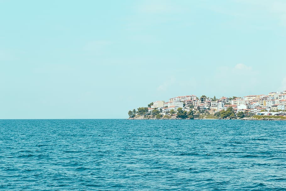body of water beside village, sea, summer, coastline, nature HD wallpaper
