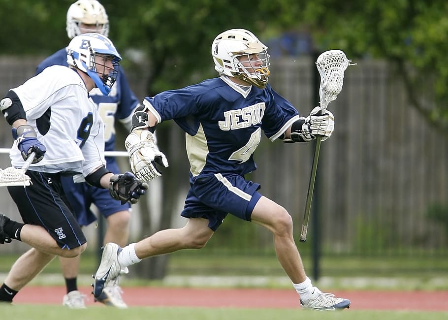 lacrosse, player, action, stick, running, sport, helmet, playing HD wallpaper
