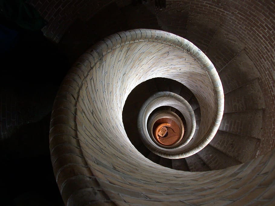 spiral staircase, architecture, spiral stairs, steps, stone, tunnel, HD wallpaper