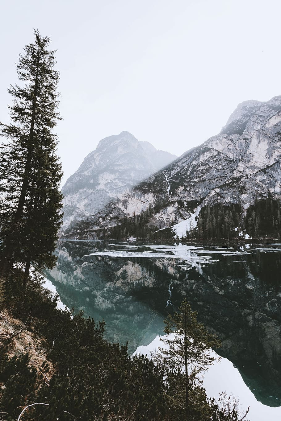 lake and mountain ahead, trees near lake next to mountain, reflection HD wallpaper