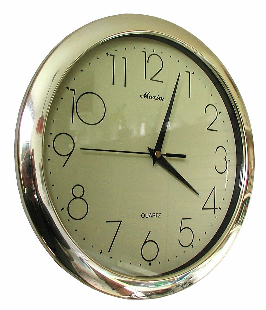 wall clock, time of, pointer, seconds, minutes, hours, white background HD wallpaper