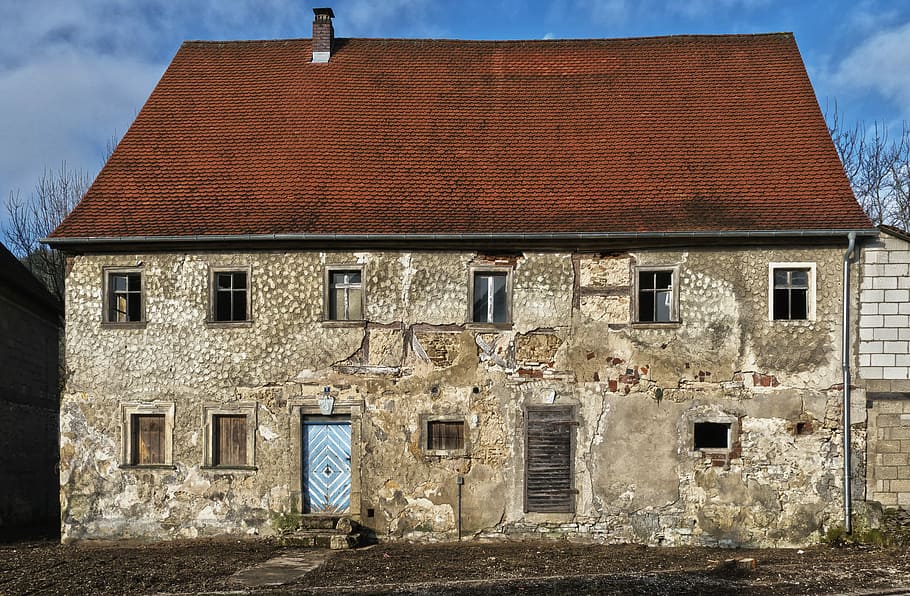 gray concrete house with brown roof, old mill, building, window HD wallpaper