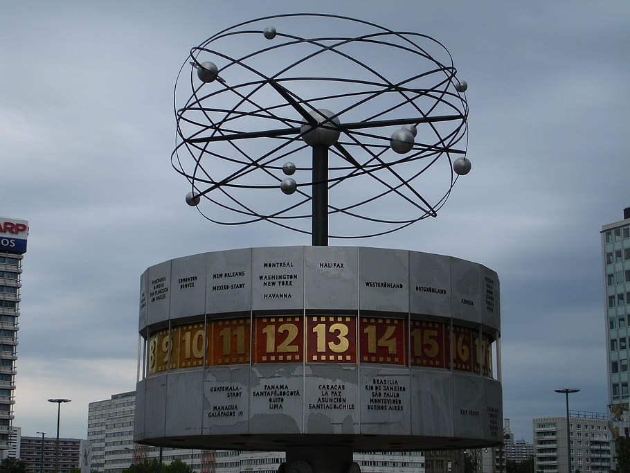 world clock, urania world time, alexanderplatz, berlin, germany, HD wallpaper