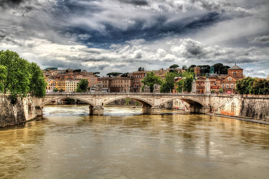 beige concrete bridge, Rome, Tiber, Hdr, architecture, bridge - man made structure HD wallpaper
