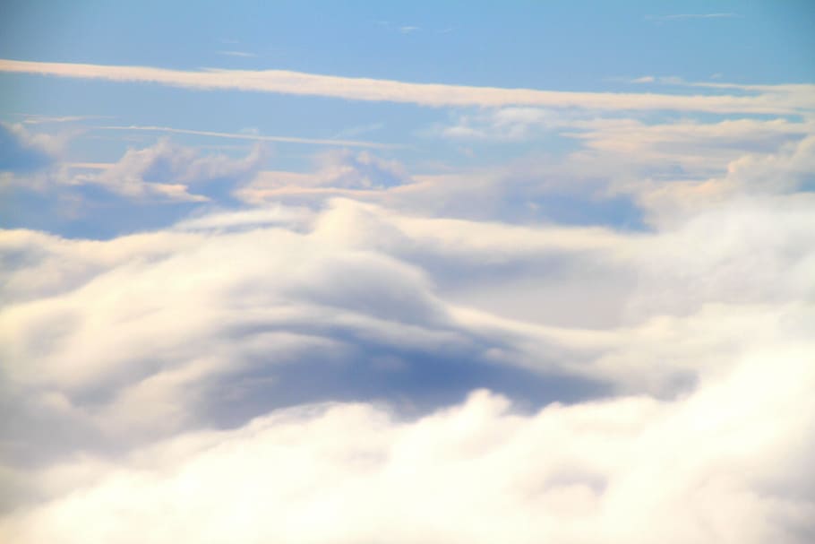 cloudy clear skies, sky, clouds, aircraft, nature, beauty in nature HD wallpaper