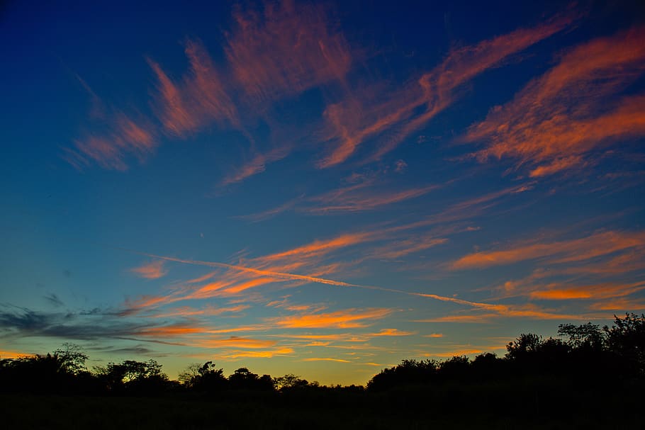 sunset, nature, sky, panoramic, landscape, clouds, lines, silhouette, HD wallpaper