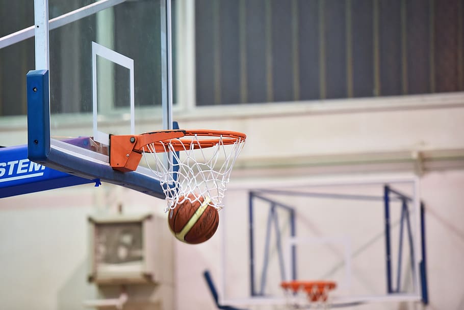 time lapse photo of brown basketball passing through basketball hoop, HD wallpaper
