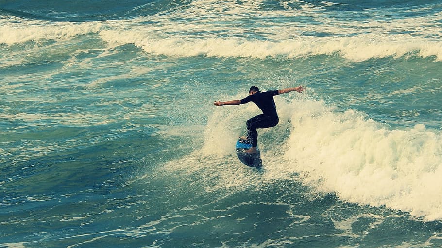man surfing on large body of water, beach, wave, durban, sea HD wallpaper