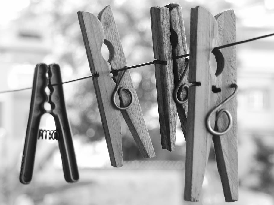 grayscale photography of clothes clips, Clothes-Peg, Clothes Line