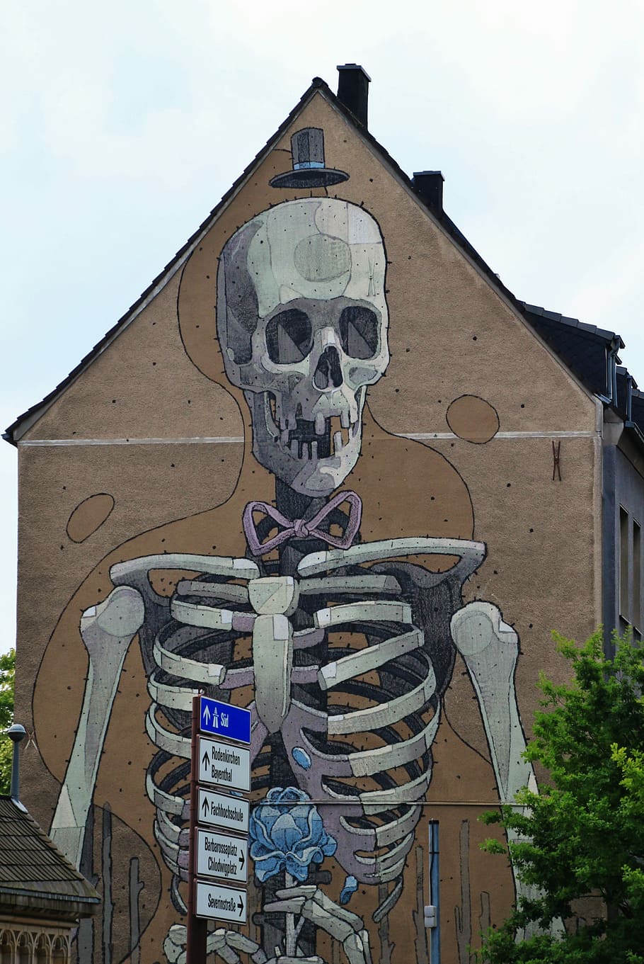 Skeleton, Frame, Bone, skull and crossbones, hauswand, graffity HD wallpaper