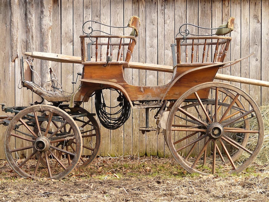 brown carriage near brown wooden fence, coach, horse drawn carriage, HD wallpaper