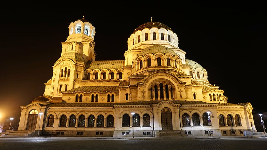 sofia, bulgaria, cathedral, night, orthodox, christian, architecture, HD wallpaper