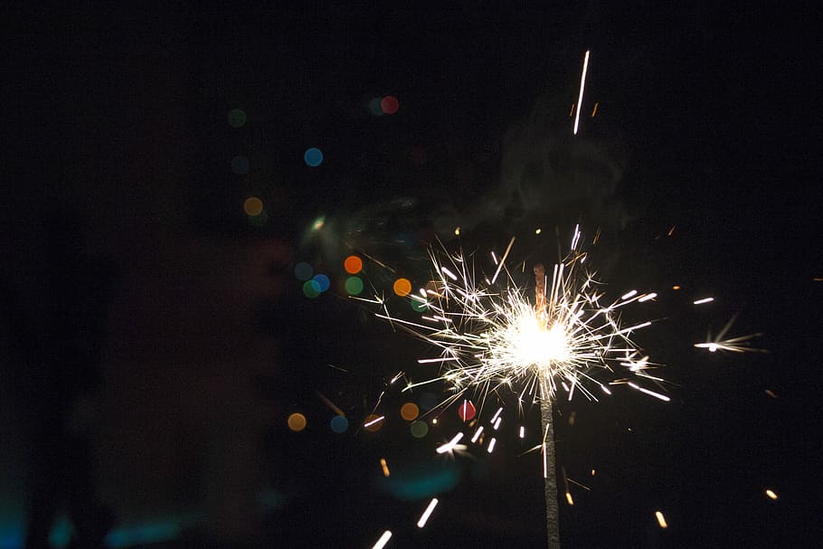 lit-up firecrackers, firework, sparks, night, dark, black, celebration HD wallpaper
