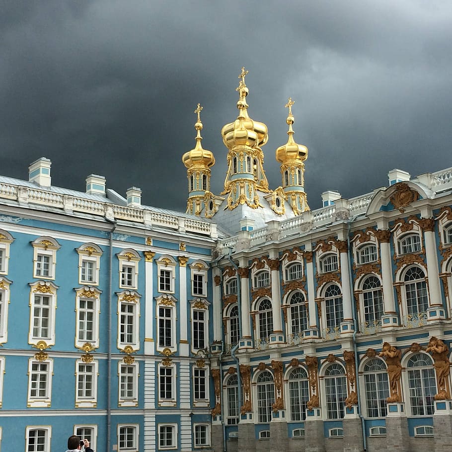 catherine's palace, st petersburg, russia, thunderstorm, sky, HD wallpaper
