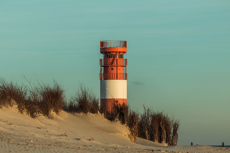 lighthouse, helgoland, dune, beach, sea, sky, tower, direction HD wallpaper