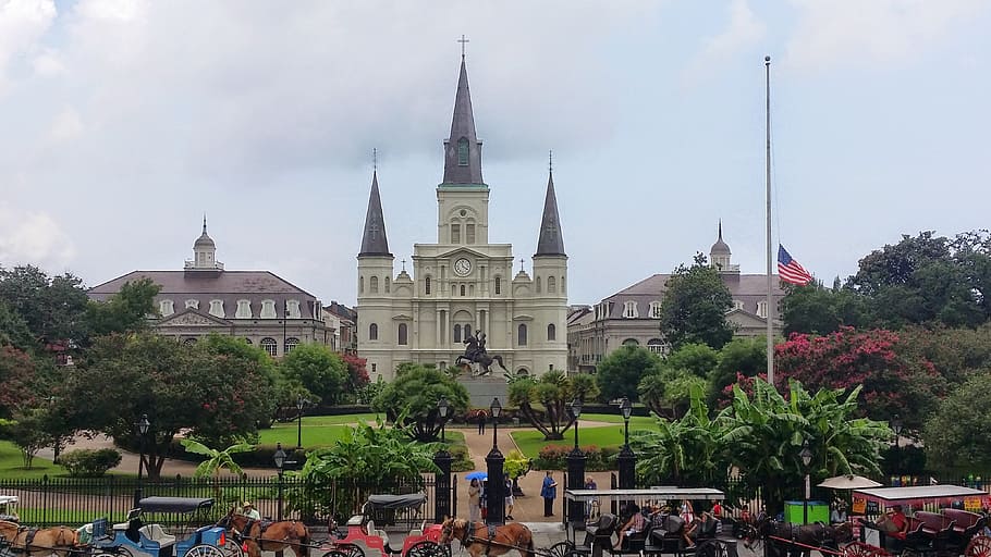 french, quarter, new, orleans, jackson, square, louisiana, cathedral