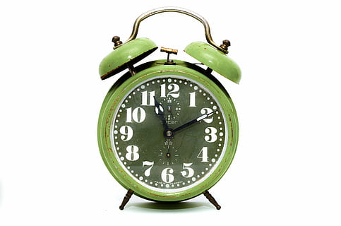 green and black twin bell alarm clock, time, hour, minute, white HD wallpaper