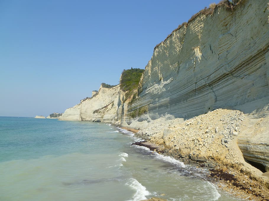 rock, sea, corfu, coastline, beach, nature, cliff, rock - Object HD wallpaper