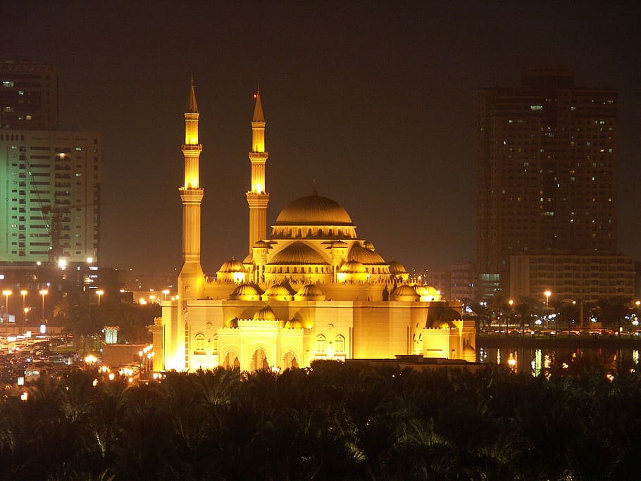 brown mosque in city, sharjah, uae, u a e, building, architecture HD wallpaper