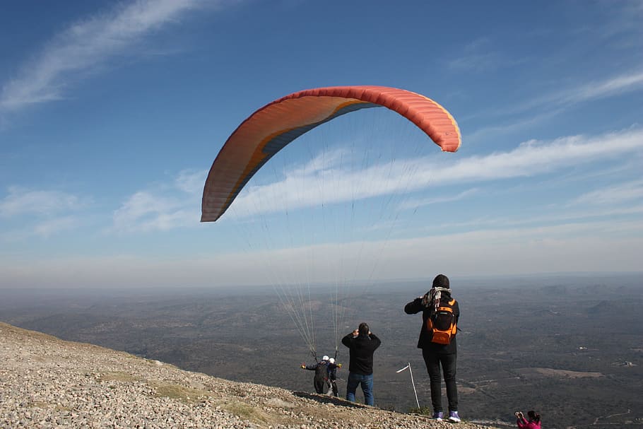 flight, paragliding, blue, adventure, leisure activity, sport HD wallpaper