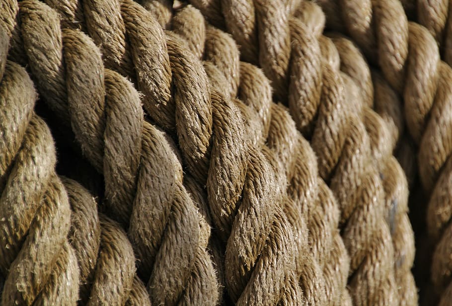 brown rope, ropes, knot, woven, close, cordage, leash, dew, tross