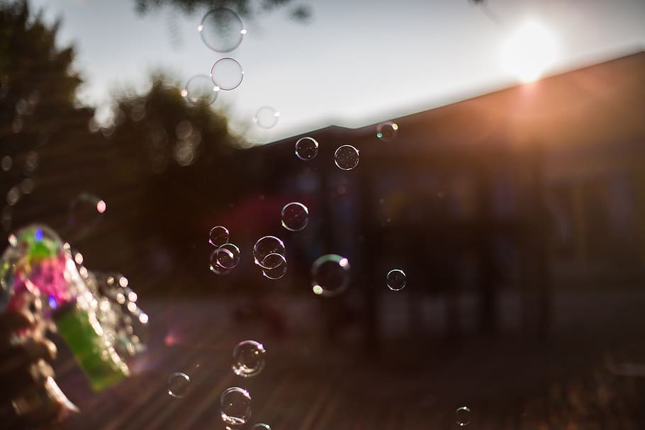 soap bubble, soap bubbles, back light, burst, pistol, water HD wallpaper