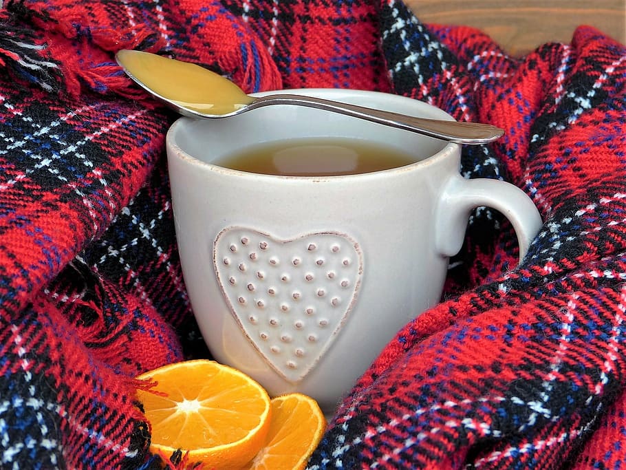stainless steel spoon on top of white ceramic mug beside sliced orange fruit, HD wallpaper