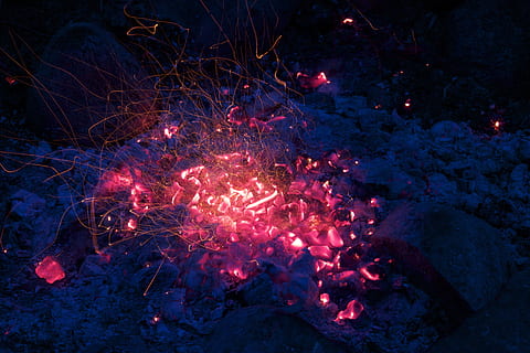 red and black charcoal wallpaper, fire, sparks, traces, flame HD wallpaper