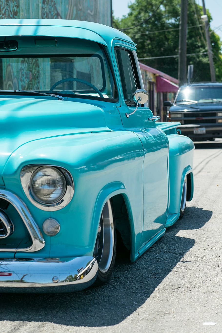 truck, car, blue, old, vintage, hot rod, auto, vehicle, custom, HD wallpaper