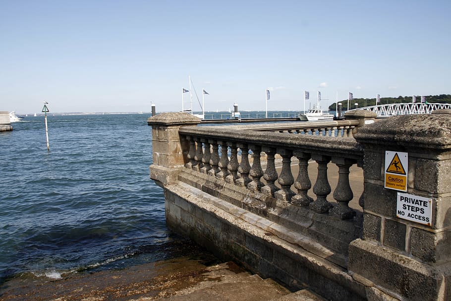 pier, stone, hope, sea, blue, water, landscape, sky, scene HD wallpaper