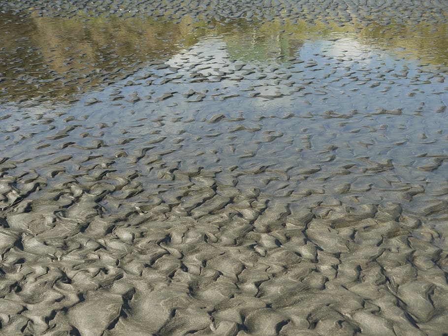 Sand, Reflection, Water, Patterns, Beach, sea, nature, ocean HD wallpaper