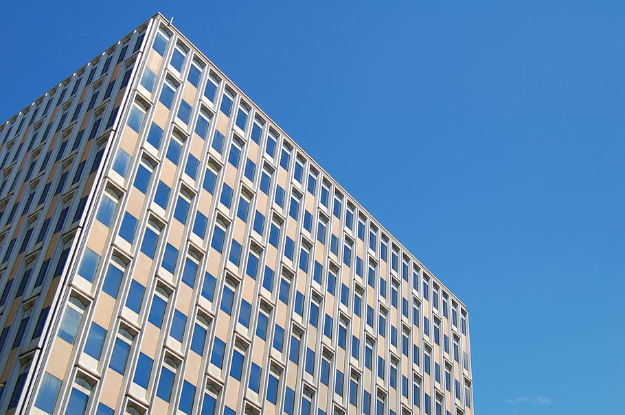 Architecture, Building, Low Angle Shot, perspective, sky, windows HD wallpaper