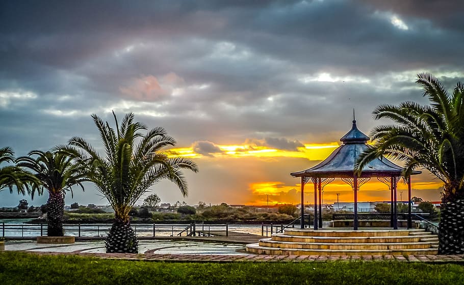 landscape, nature, sky, clouds, idyllic, palm trees, resort, scenic HD wallpaper