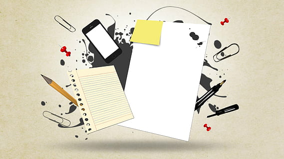white printer paper, yellow sticky note and brown pencil, messy notes HD wallpaper