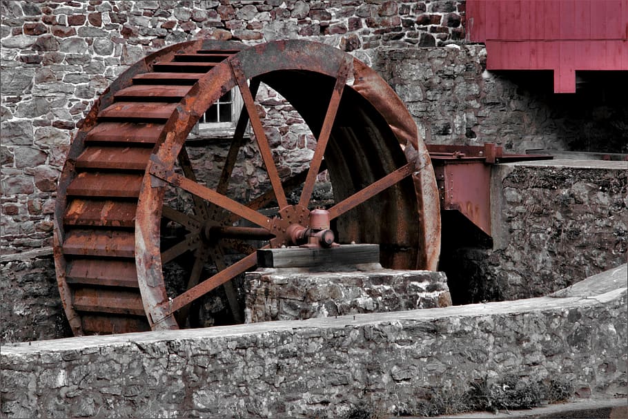 water wheel, mill, clinton, architecture, watermill, machinery, HD wallpaper