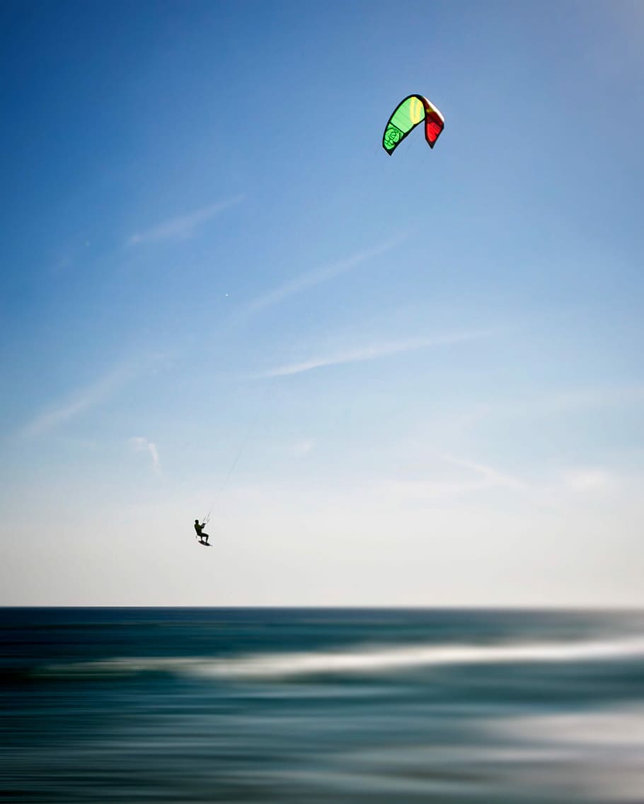 Salty Flight, silhouette photo of person kite boarding during daytime, HD wallpaper