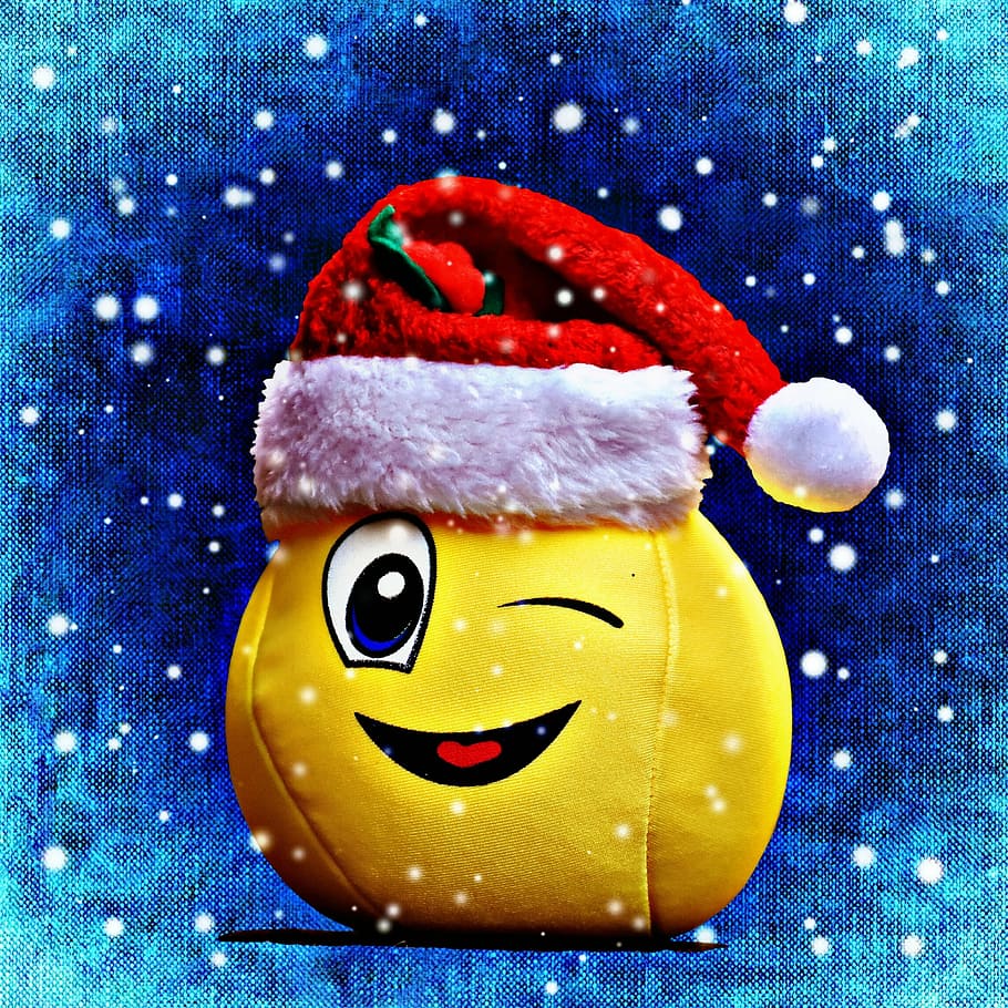 christmas, smiley, snow, funny, laugh, wink, santa hat, winter, HD wallpaper