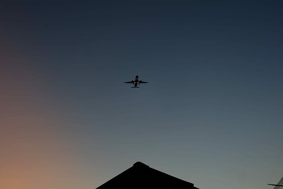 airplane under blue sky, untitled, fly, flight, minimalism, jogja