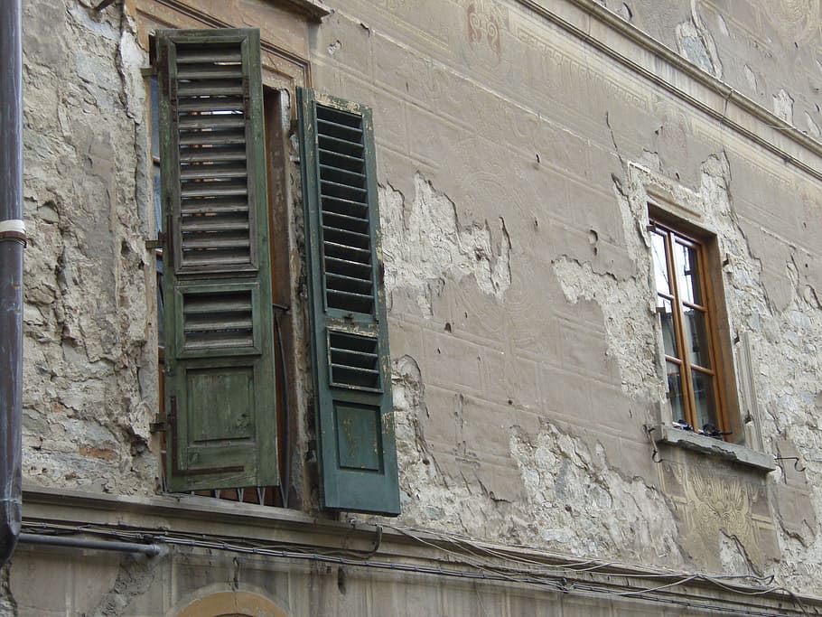 shutters, window, wall, plaster, wooden, broken, italy, exterior HD wallpaper