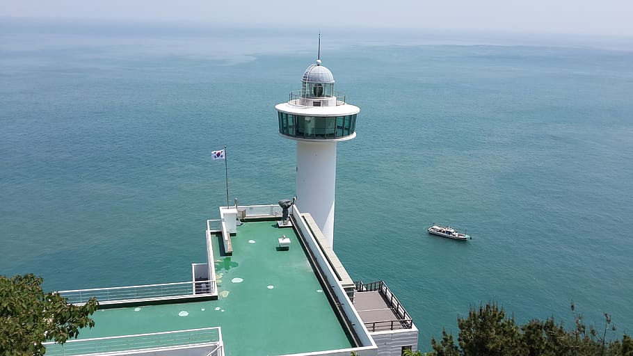 lighthouse, sea, busan, water, nautical vessel, transportation HD wallpaper