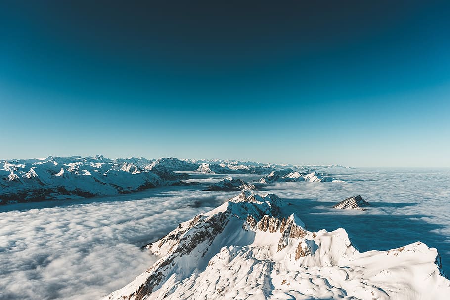 Sleeping Giants, mountain peal under blue sky, landscape, snow HD wallpaper